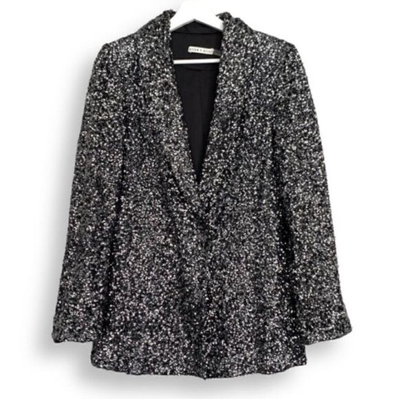 Alice + Olivia Jace Sequin Oversized Blazer GunMetal Black, Small, NWT - Picture 2 of 5